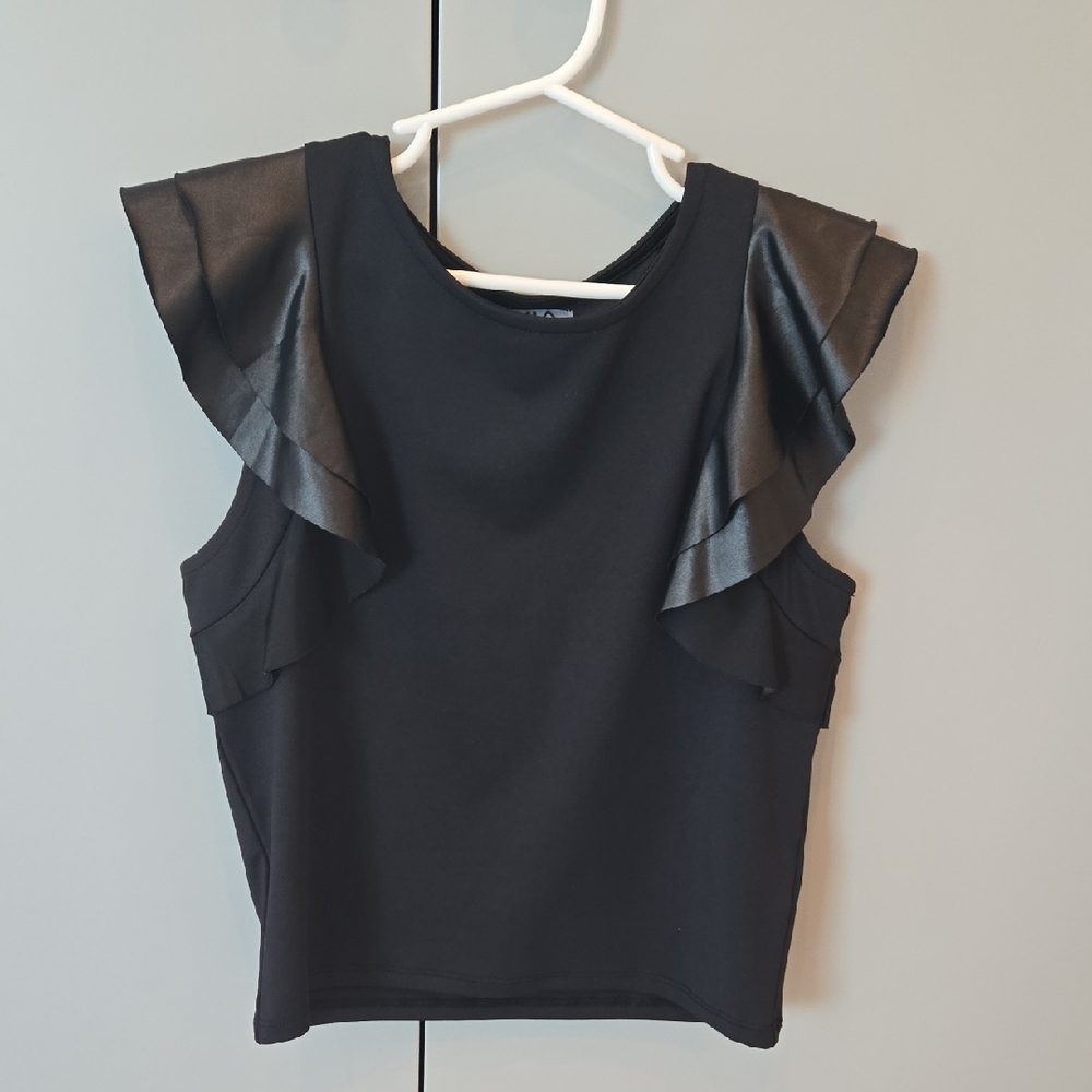 MIA Black Ruffle-Shoulder Camisole
